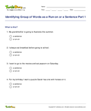 Identifying Group of Words as a Run-on or a Sentence Part 1 - sentences - Third Grade