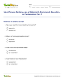 Identifying a Sentence as a Statement, Command, Question, or Exclamation Part 3 - sentences - Fourth Grade