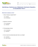 Identifying a Sentence as a Statement, Command, Question, or Exclamation Part 4 - sentences - Fifth Grade