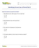 Identifying Correct Use of Period Part 2 - sentence - Fifth Grade