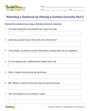 Rewriting a Sentence by Placing a Comma Correctly Part 3 - sentence - Fifth Grade