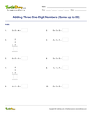 Adding Three One-Digit Numbers (Sums up to 20) - addition - First Grade
