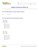 Addition Sentences Within 20 - addition - First Grade