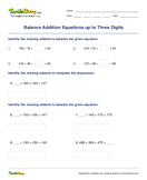 Balance Addition Equations up to Three Digits - addition - Third Grade