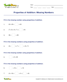 Properties of Addition: Missing Numbers - addition - Third Grade