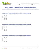 Ways to Make a Number Using Addition - within 100 - addition - Second Grade