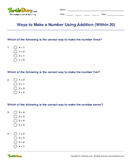 Ways to Make a Number Using Addition (Within 20) - addition - First Grade