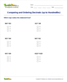 Comparing and Ordering Decimals (up to Hundredths) - decimals - Fifth Grade