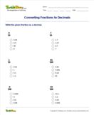 Converting Fractions to Decimals - decimals - Fourth Grade