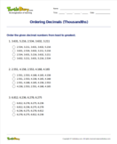 Ordering Decimals (Thousandths) - decimals - Fifth Grade