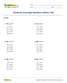 Divide by One-Digit Numbers (Within 100) - division - Third Grade