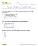 Purchases - Do You have Enough Money? - units-of-measurement - Fourth Grade