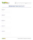 Multiplication Facts from 2 to 10 - multiplication - Third Grade