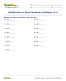 Multiplication of Whole Numbers by Multiples of 10 - multiplication - Third Grade