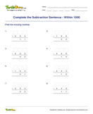 Complete the Subtraction Sentence - Within 1000 - subtraction - Second Grade