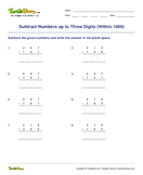 Subtract Numbers up to Three Digits (Within 1000) - subtraction - Second Grade