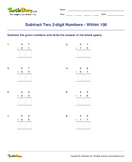 Subtract Two 2-digit Numbers - Within 100