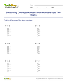 Subtracting One-digit Numbers from Numbers upto Two Digits - subtraction - First Grade