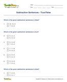 Subtraction Sentences - True/False - subtraction - First Grade