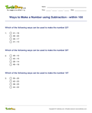 Ways to Make a Number using Subtraction - within 100 - subtraction - Second Grade