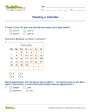 Reading a Calendar - units-of-measurement - Fourth Grade