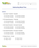Subtracting Mixed Time - time - Fourth Grade