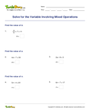 Solve for the Variable Involving Mixed Operations - variables - Third Grade
